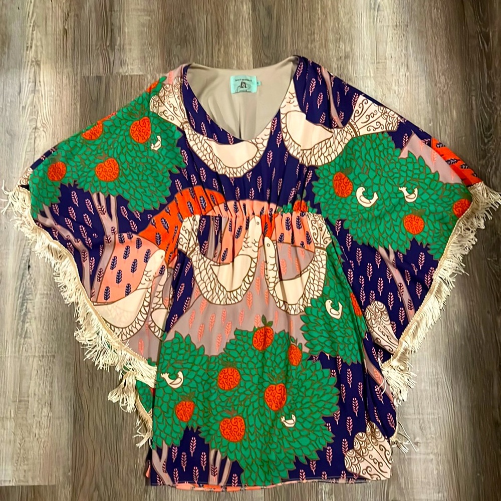 Judith March Multicolored Midi Dress with Fringe Detailing. Size Small.